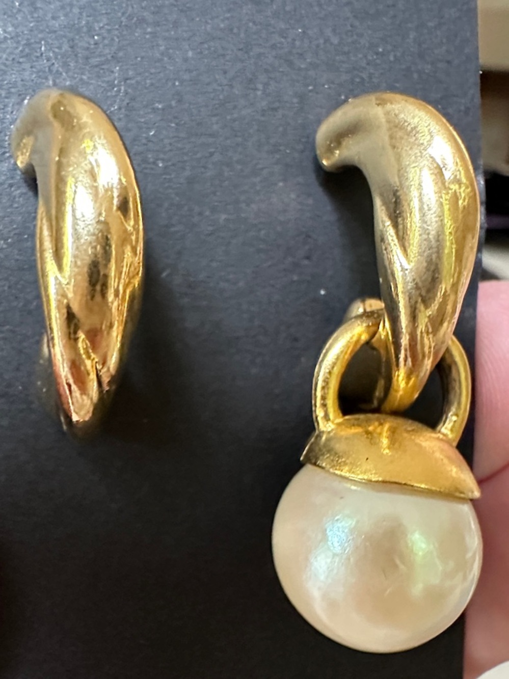Ernst Bek Convertible Gold Pearl Drop Hoop Earrings - Women's Jewelry